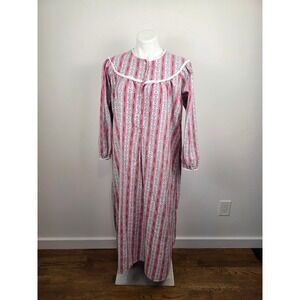 Lanz of Salzburg Classic Tyrolean Women Floral Stripe Cotton Flannel Nightgown M